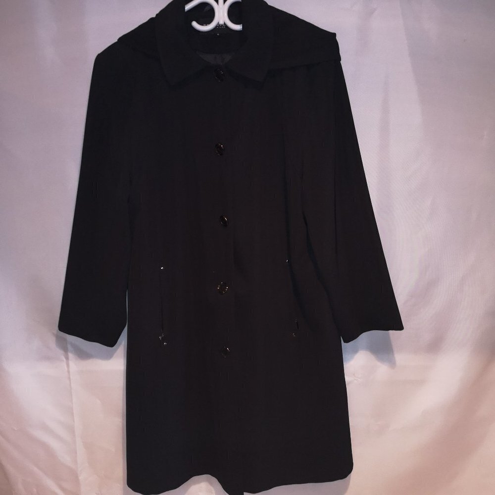 Fen-nelli Signature Ladies Size 12 Black Trench Coat with Removable Hood
